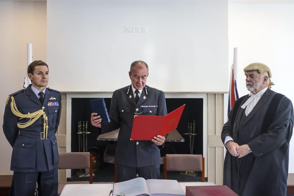 New SBA Police Chief Constable Stephen Jupp was officially sworn in on Monday morning during an official ceremony at Episkopi’s Officers Mess ahead of starting the job on December 4.